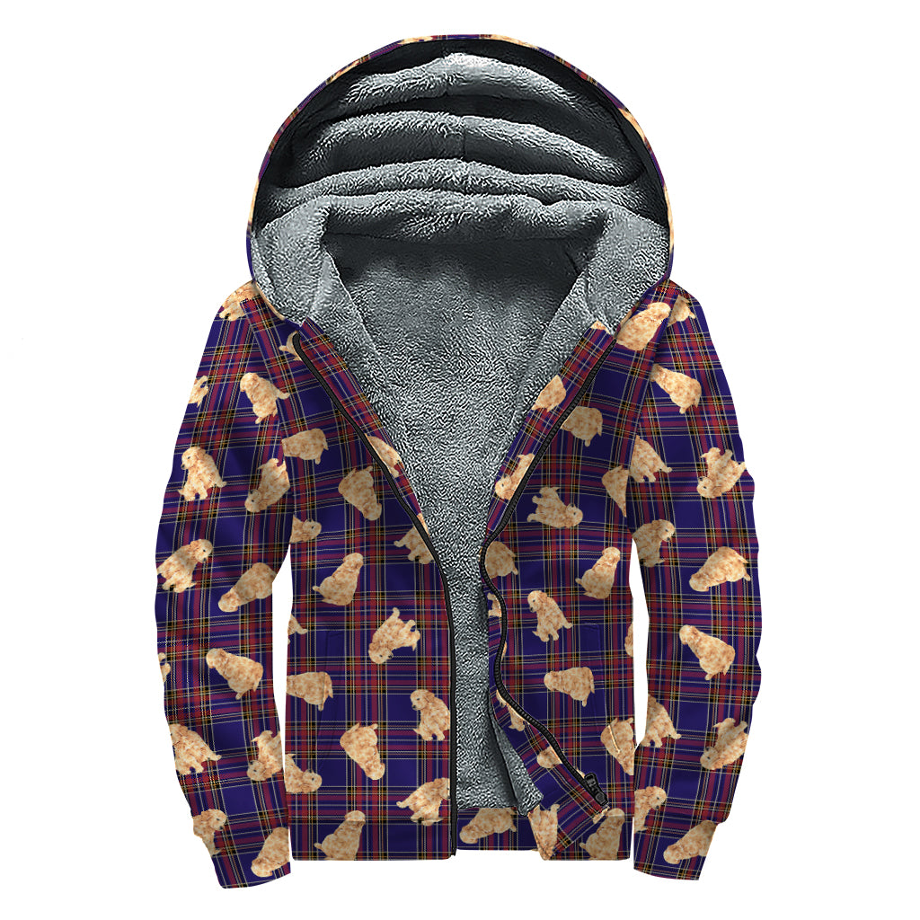 Golden Retriever Tartan Pattern Print Sherpa Lined Zip Up Hoodie