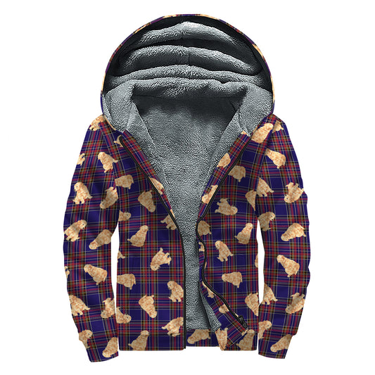 Golden Retriever Tartan Pattern Print Sherpa Lined Zip Up Hoodie