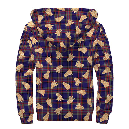 Golden Retriever Tartan Pattern Print Sherpa Lined Zip Up Hoodie