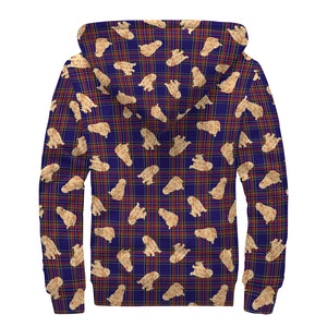 Golden Retriever Tartan Pattern Print Sherpa Lined Zip Up Hoodie