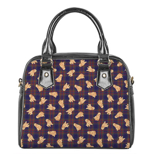 Golden Retriever Tartan Pattern Print Shoulder Handbag