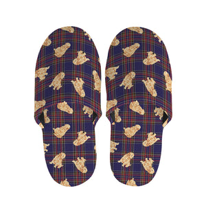 Golden Retriever Tartan Pattern Print Slippers