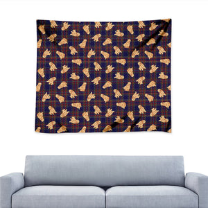 Golden Retriever Tartan Pattern Print Tapestry