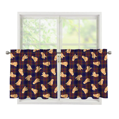 Golden Retriever Tartan Pattern Print Tier Curtains