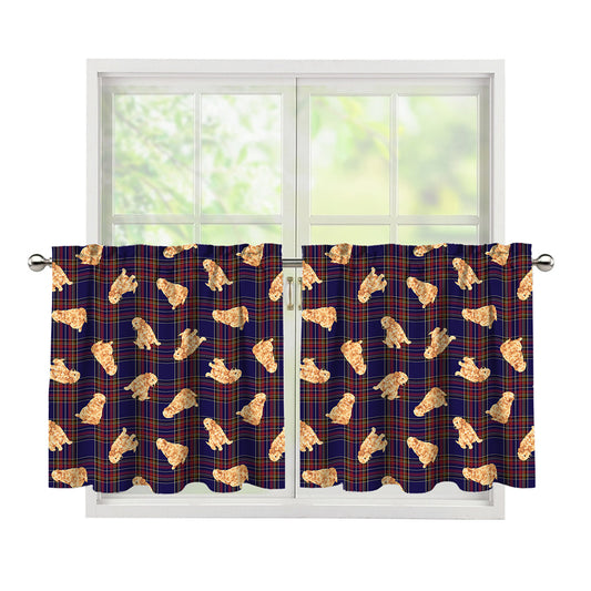 Golden Retriever Tartan Pattern Print Tier Curtains