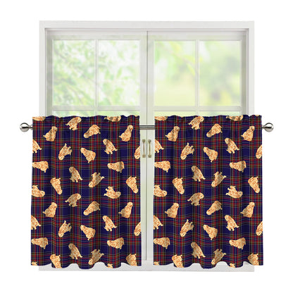 Golden Retriever Tartan Pattern Print Tier Curtains