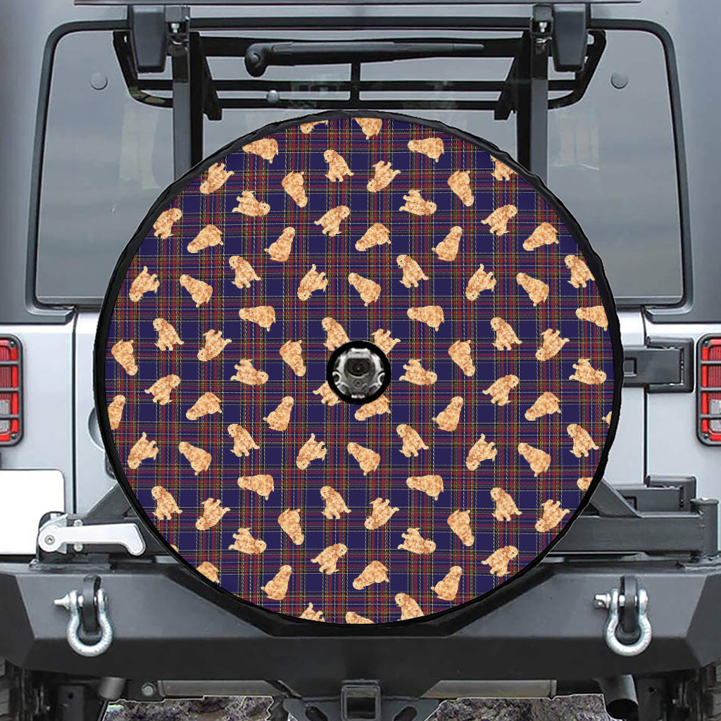 Golden Retriever Tartan Pattern Print Tire Cover With Camera Hole