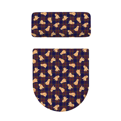 Golden Retriever Tartan Pattern Print Toilet Lid And Tank Cover Set