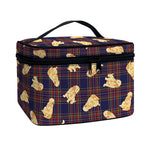 Golden Retriever Tartan Pattern Print Travel Makeup Bag