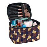 Golden Retriever Tartan Pattern Print Travel Makeup Bag