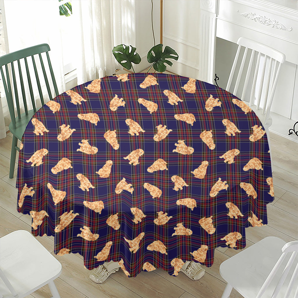 Golden Retriever Tartan Pattern Print Waterproof Round Tablecloth