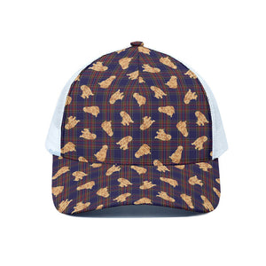 Golden Retriever Tartan Pattern Print White Mesh Trucker Cap