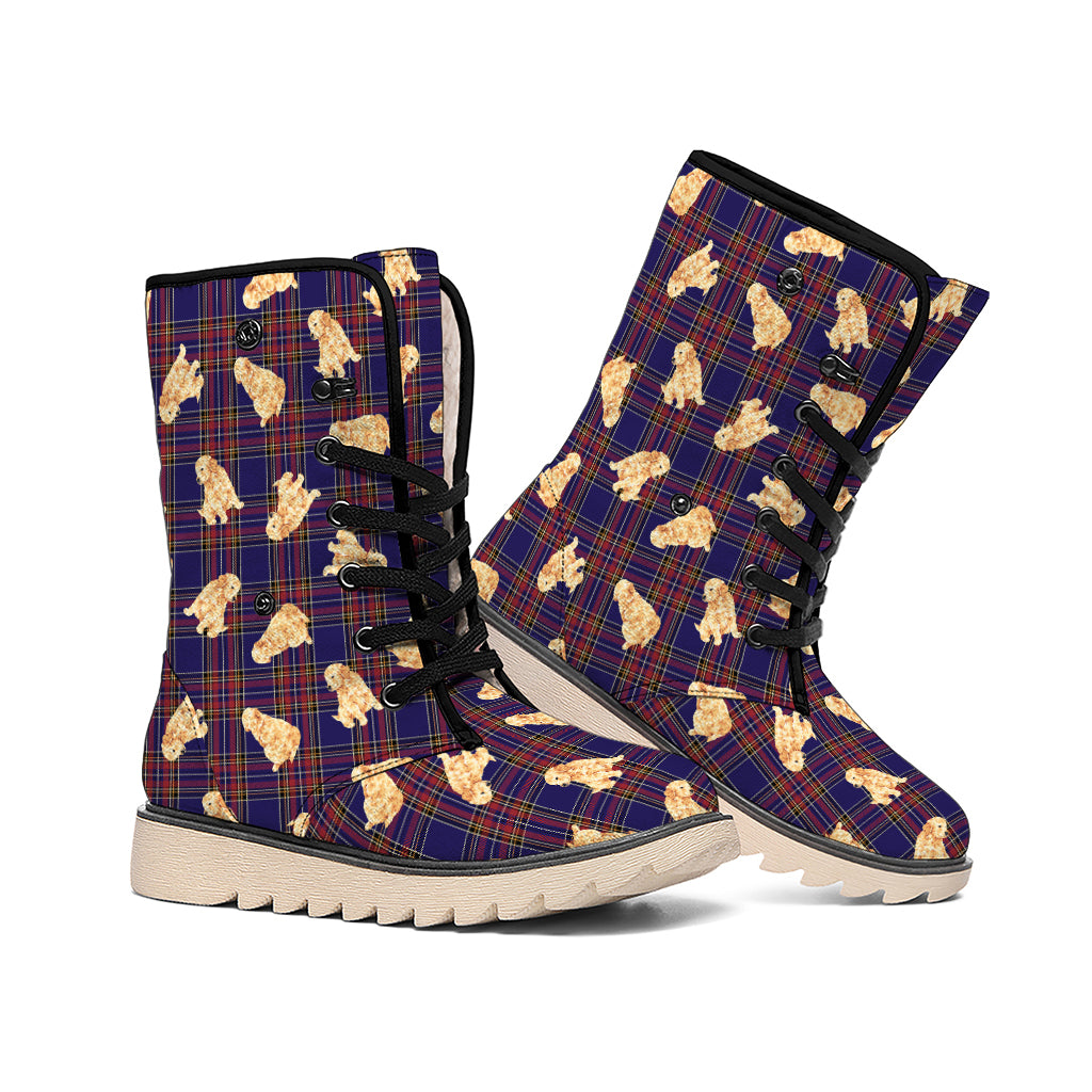 Golden Retriever Tartan Pattern Print Winter Boots