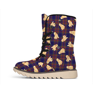 Golden Retriever Tartan Pattern Print Winter Boots