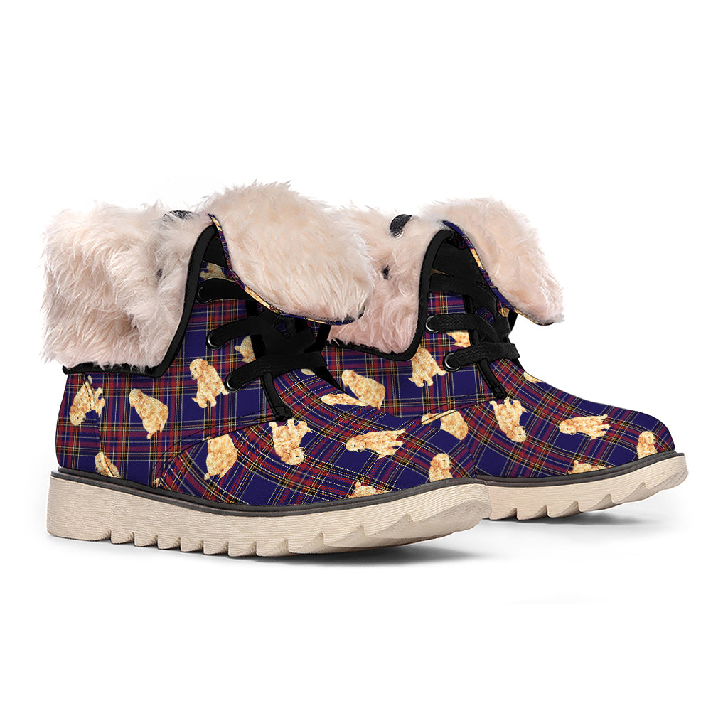 Golden Retriever Tartan Pattern Print Winter Boots