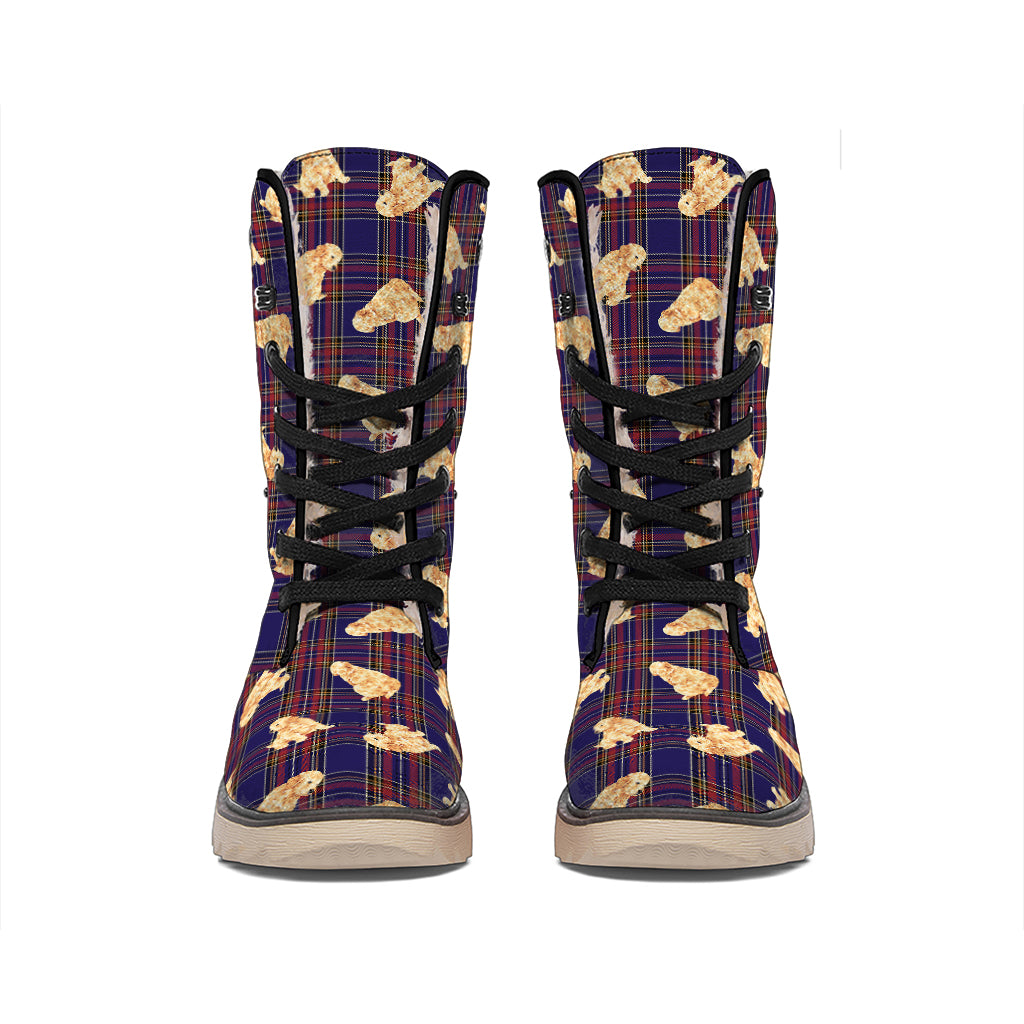 Golden Retriever Tartan Pattern Print Winter Boots