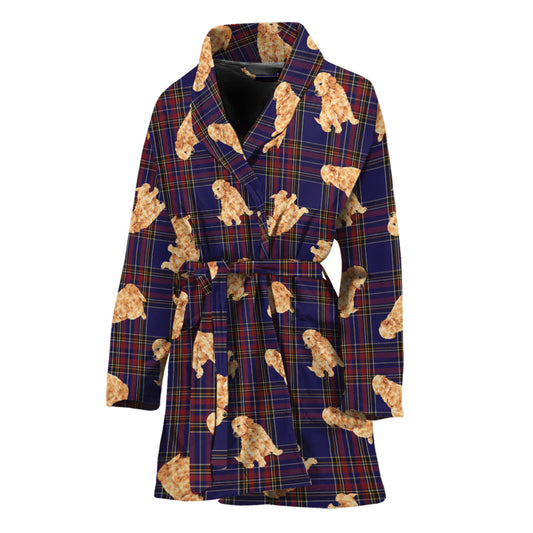 Golden Retriever Tartan Pattern Print Women's Bathrobe