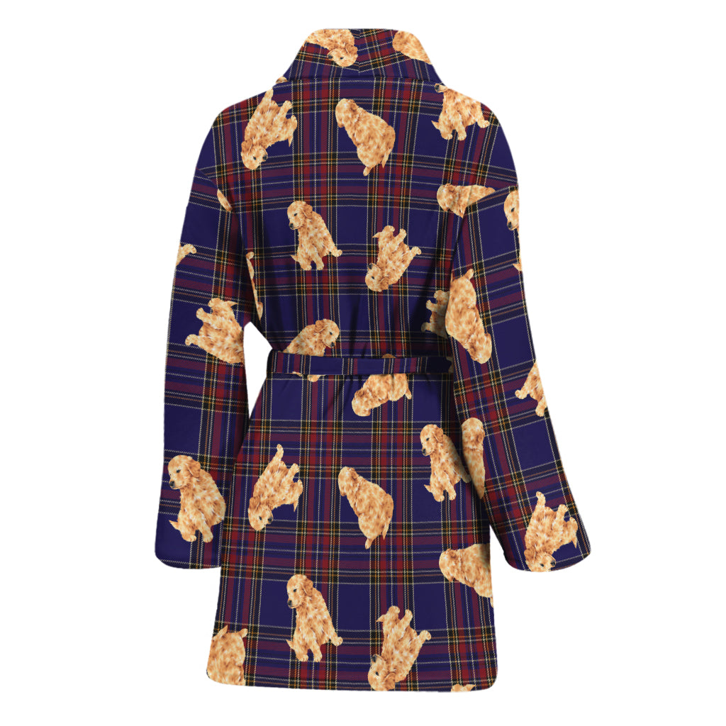 Golden Retriever Tartan Pattern Print Women's Bathrobe