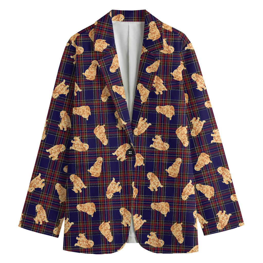 Golden Retriever Tartan Pattern Print Women's Blazer