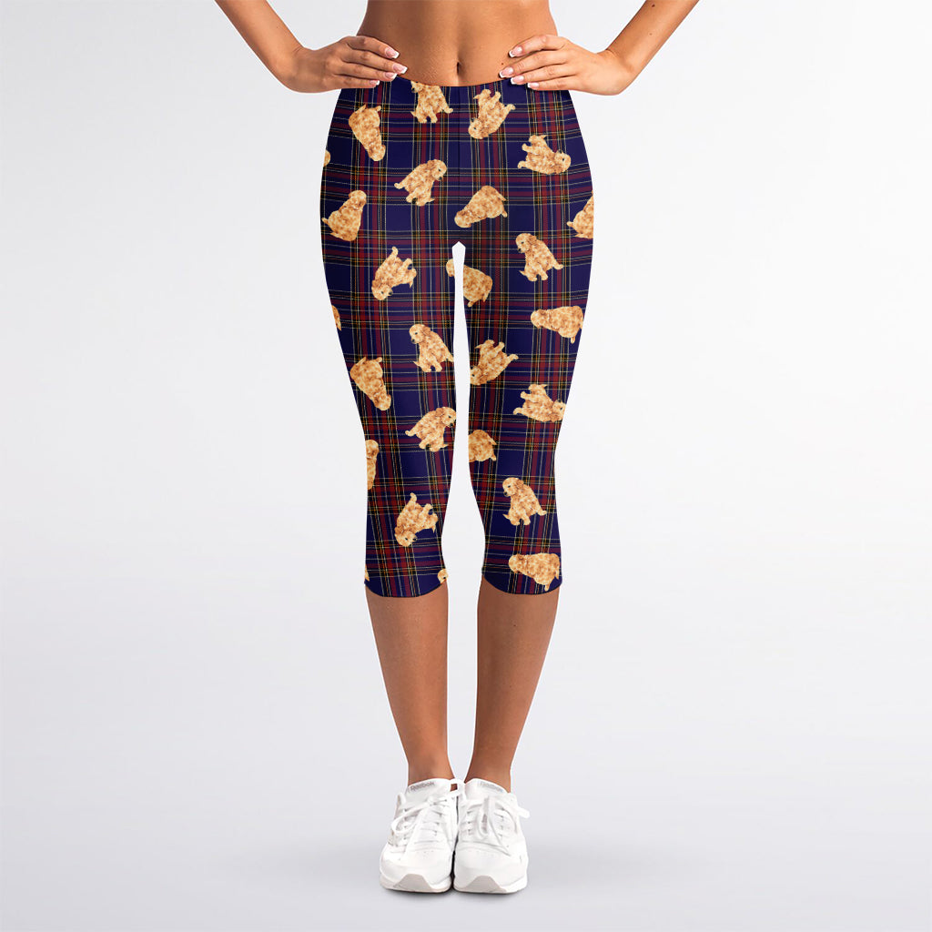 Golden Retriever Tartan Pattern Print Women's Capri Leggings