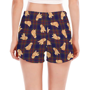 Golden Retriever Tartan Pattern Print Women's Split Running Shorts