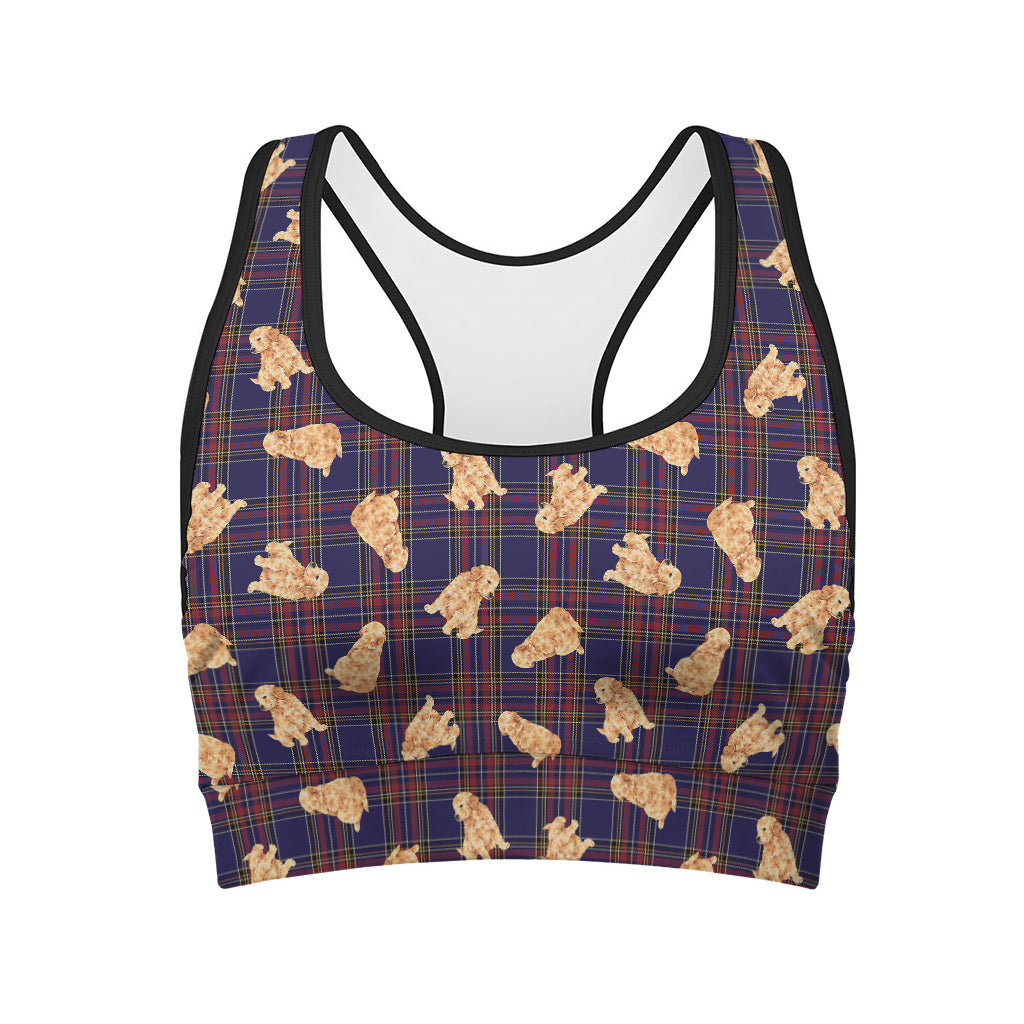 Golden Retriever Tartan Pattern Print Women's Sports Bra