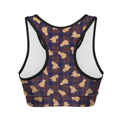 Golden Retriever Tartan Pattern Print Women's Sports Bra