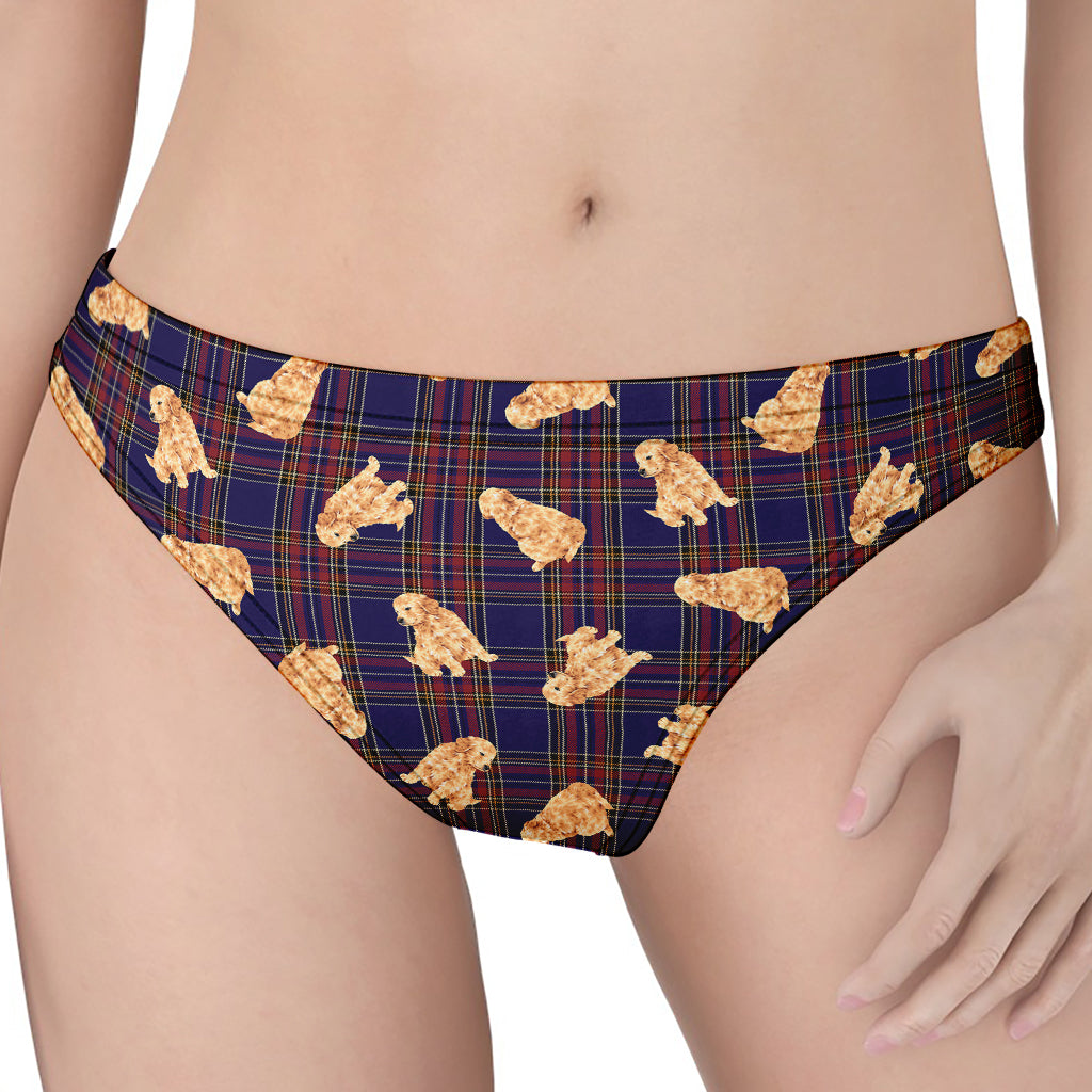 Golden Retriever Tartan Pattern Print Women's Thong