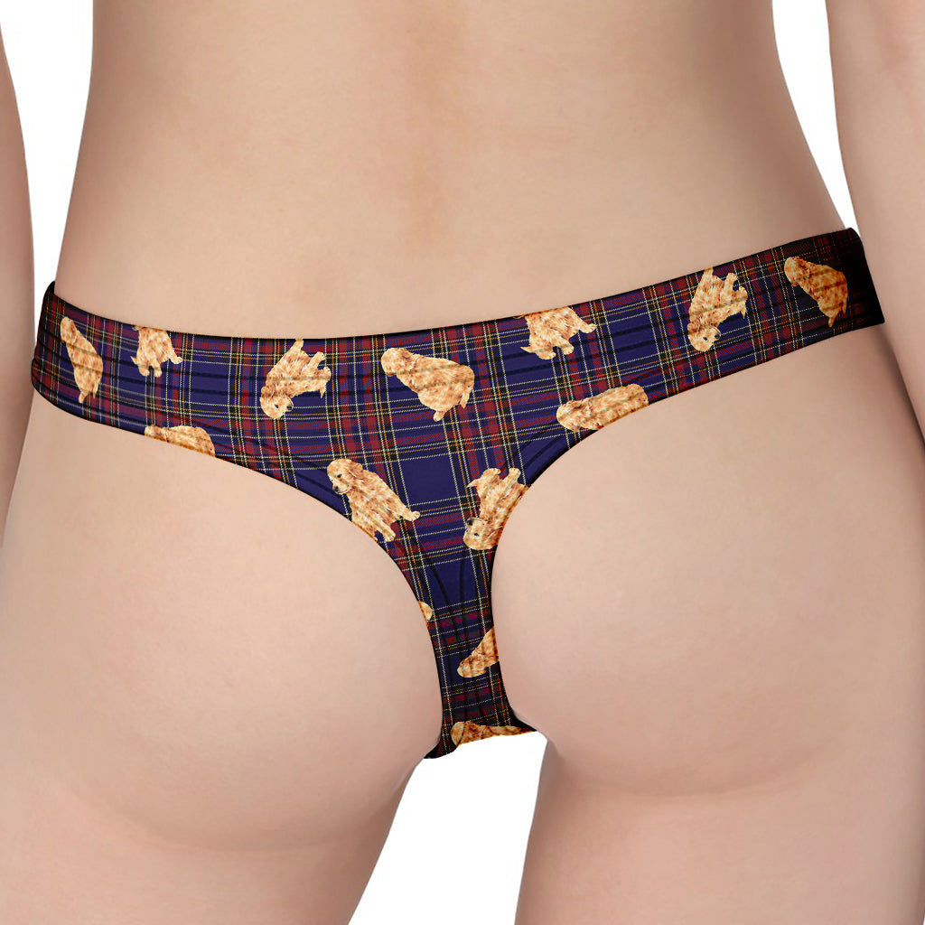 Golden Retriever Tartan Pattern Print Women's Thong