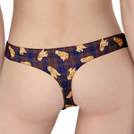 Golden Retriever Tartan Pattern Print Women's Thong