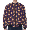 Golden Retriever Tartan Pattern Print Zip Sleeve Bomber Jacket