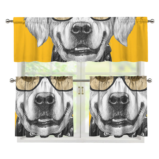Golden Retriever With Glasses Print 3 Piece Kitchen Curtains
