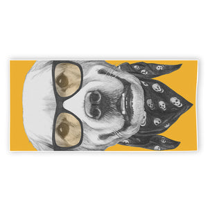 Golden Retriever With Glasses Print Beach Towel