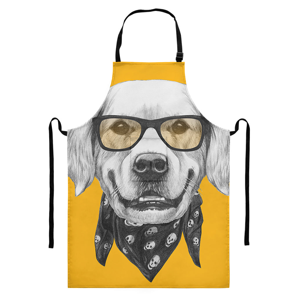 Golden Retriever With Glasses Print Bib Apron With Pocket