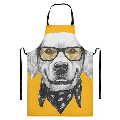Golden Retriever With Glasses Print Bib Apron With Pocket