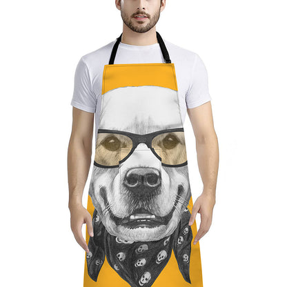 Golden Retriever With Glasses Print Bib Apron With Pocket