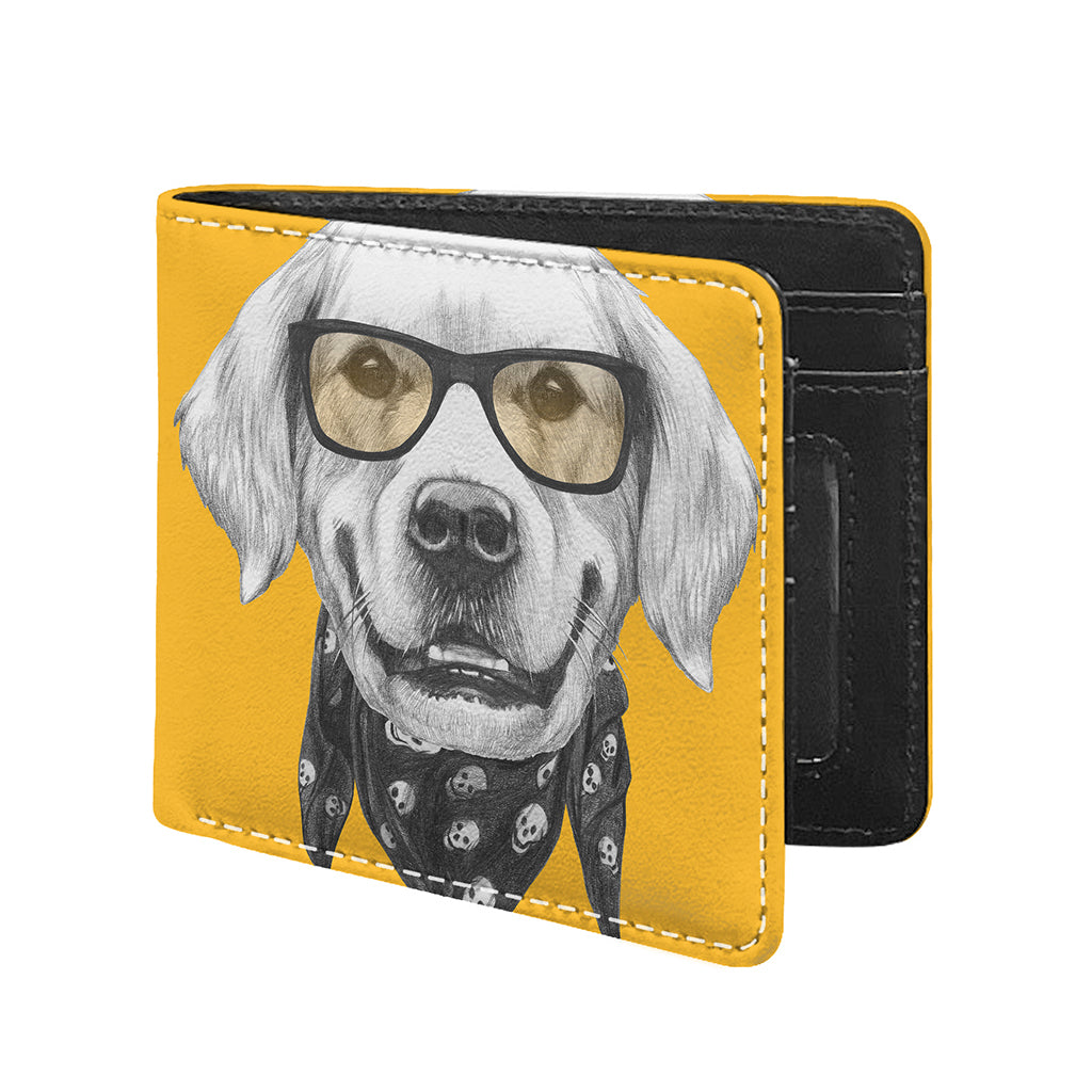 Golden Retriever With Glasses Print Bifold Wallet