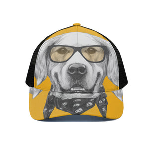 Golden Retriever With Glasses Print Black Mesh Trucker Cap