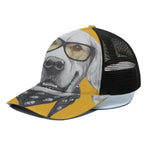 Golden Retriever With Glasses Print Black Mesh Trucker Cap