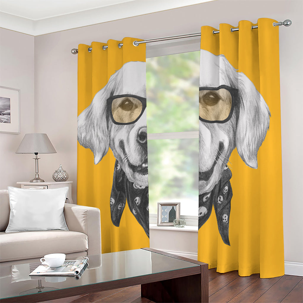 Golden Retriever With Glasses Print Blackout Grommet Curtains