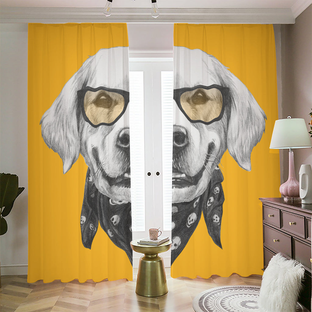 Golden Retriever With Glasses Print Blackout Pencil Pleat Curtains