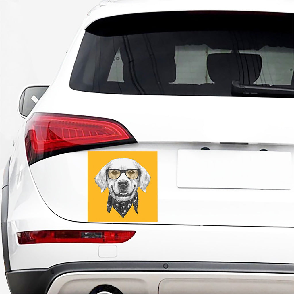 Golden Retriever With Glasses Print Car Sticker