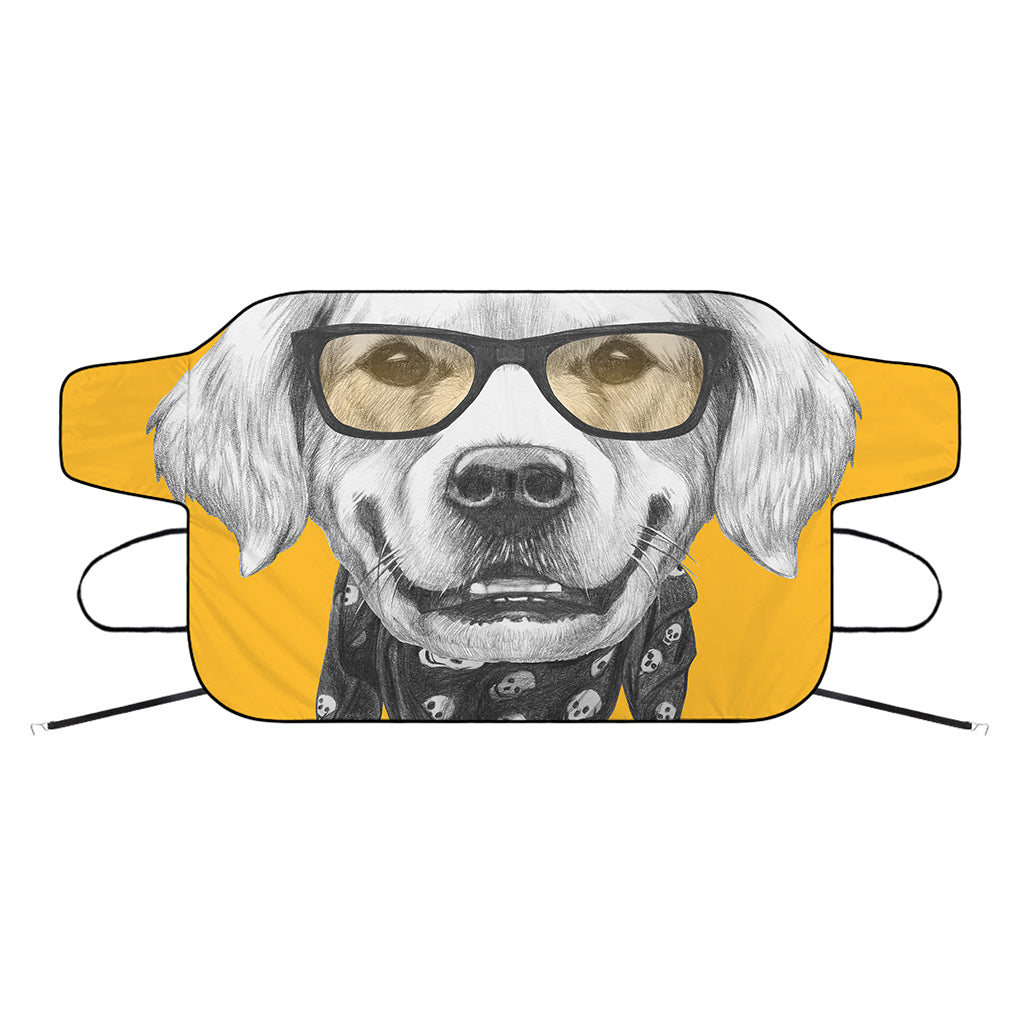 Golden Retriever With Glasses Print Car Windshield Snow Cover