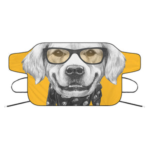 Golden Retriever With Glasses Print Car Windshield Snow Cover