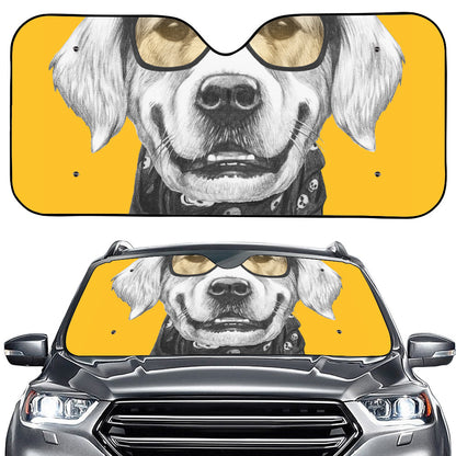 Golden Retriever With Glasses Print Car Windshield Sun Shade