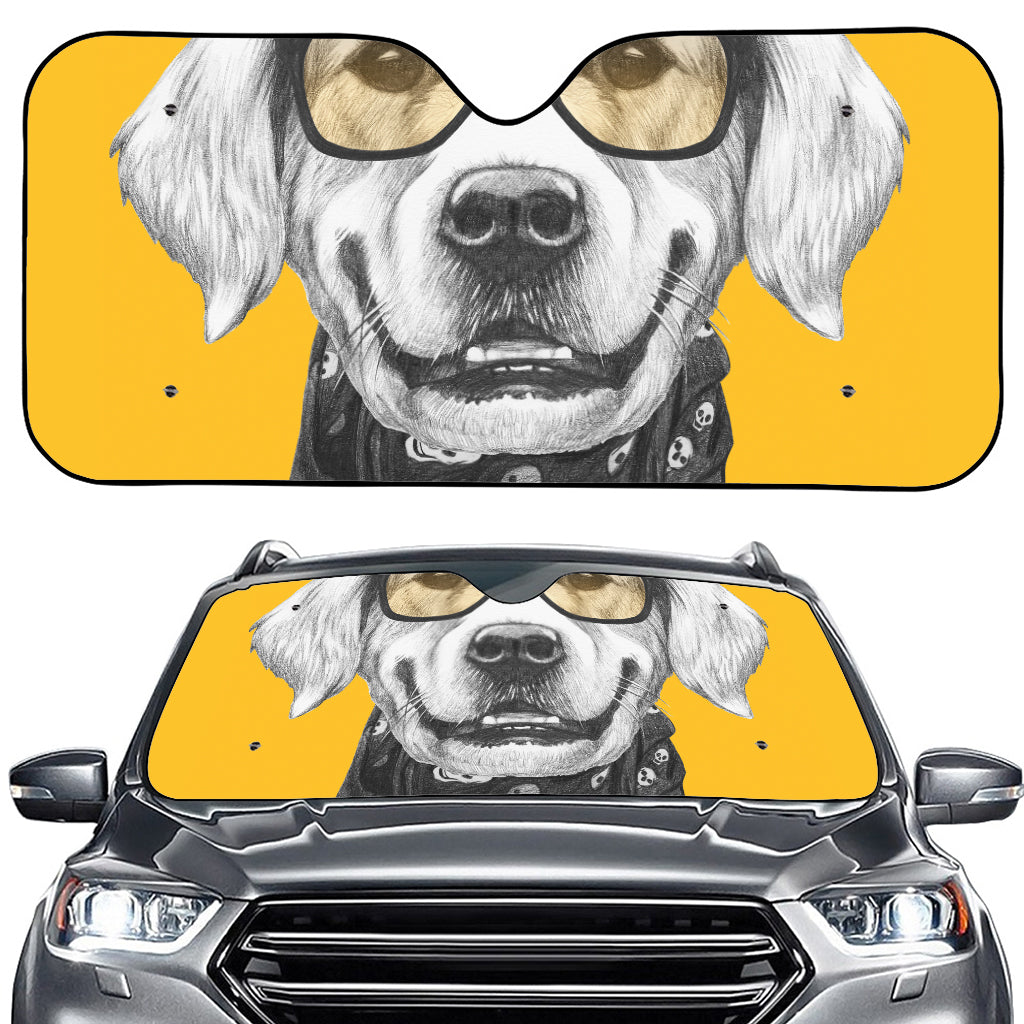 Golden Retriever With Glasses Print Car Windshield Sun Shade