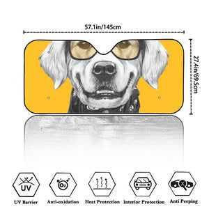 Golden Retriever With Glasses Print Car Windshield Sun Shade