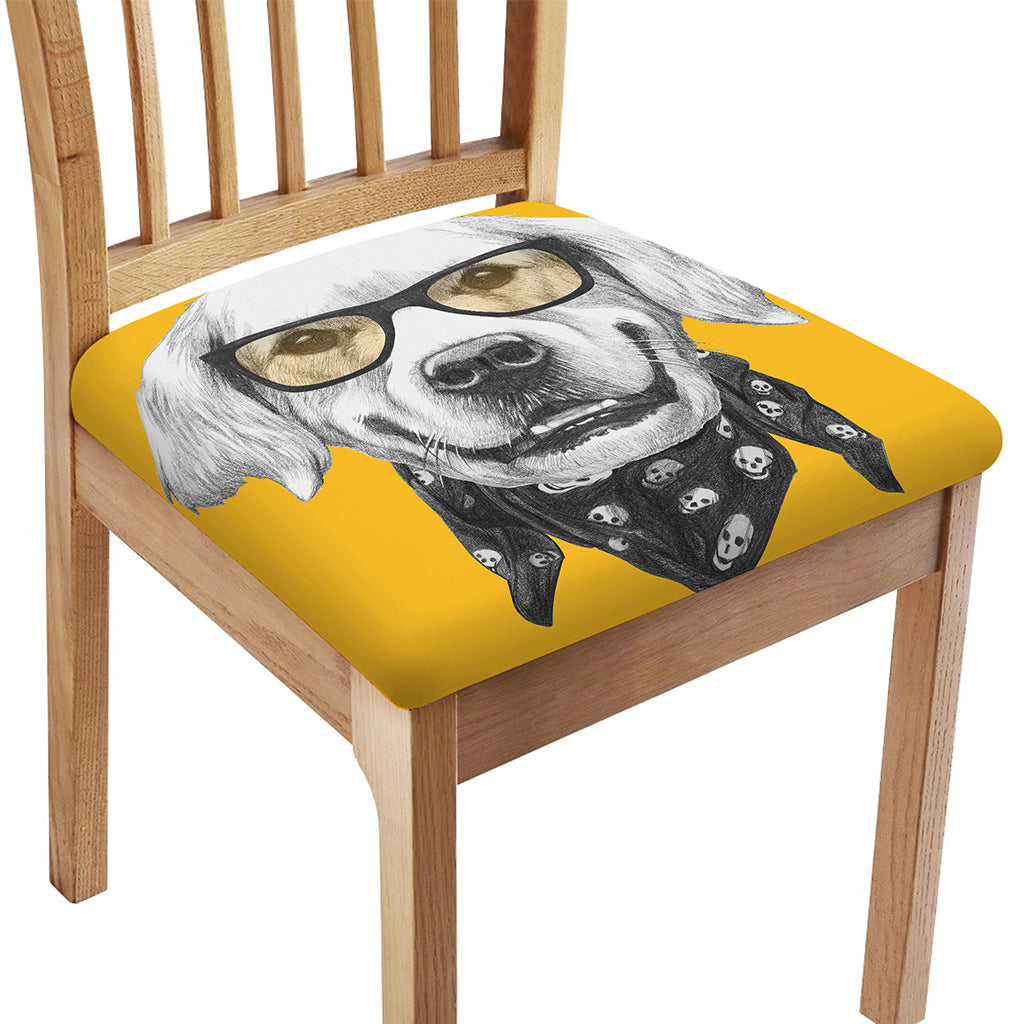 Golden Retriever With Glasses Print Chair Cushion Cover