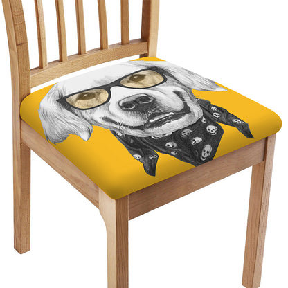 Golden Retriever With Glasses Print Chair Cushion Cover