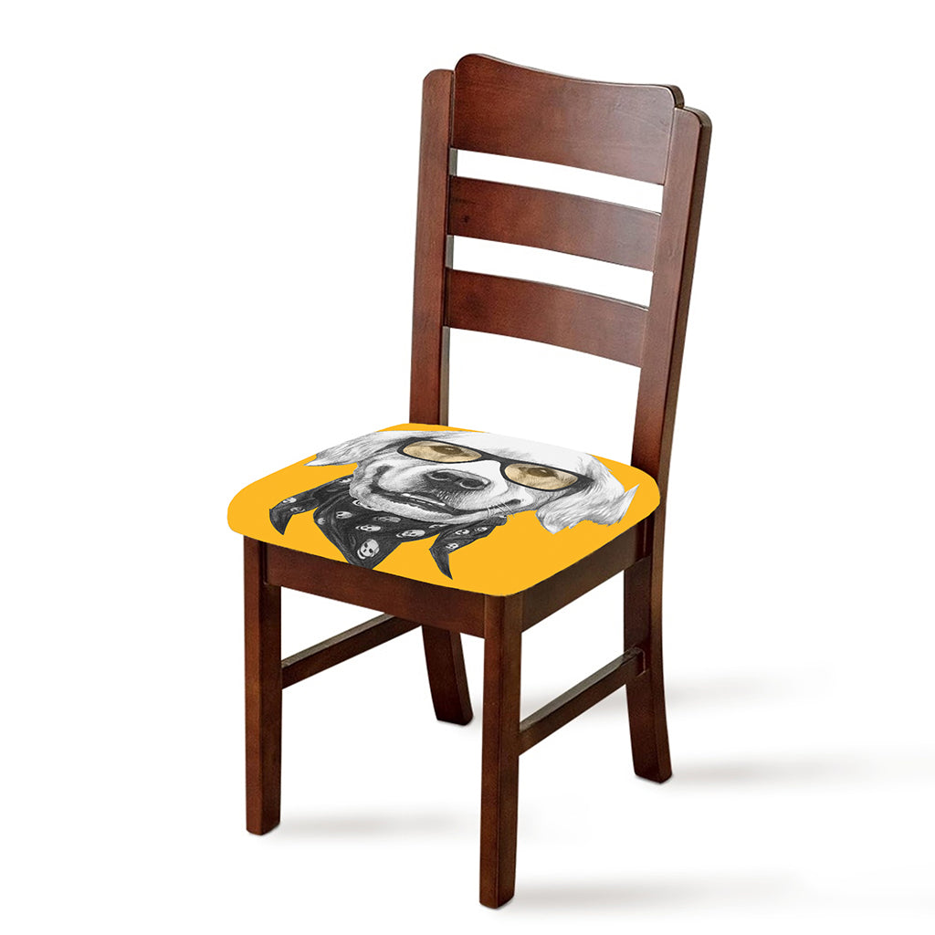 Golden Retriever With Glasses Print Chair Cushion Cover